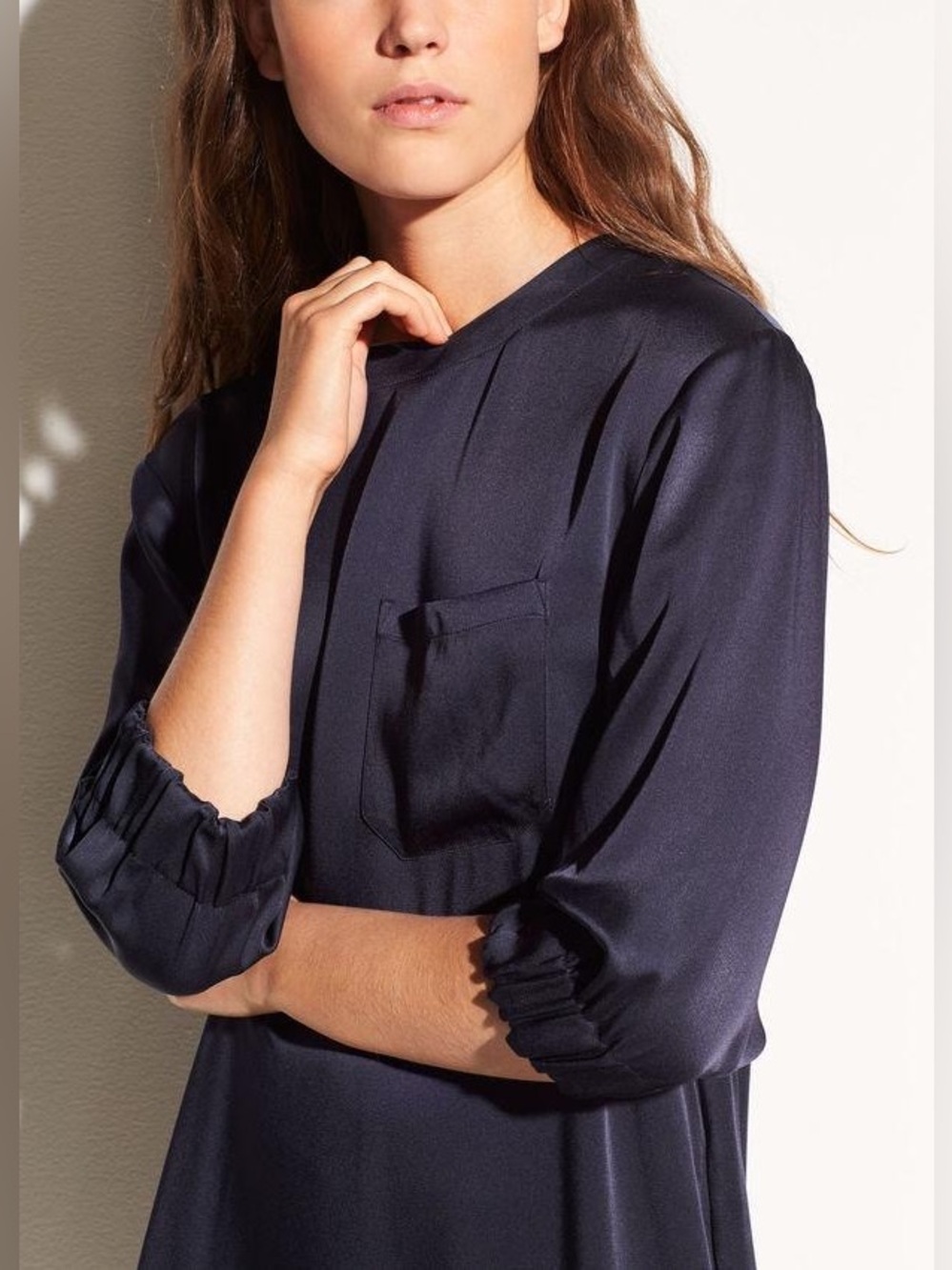Vince Gathered Shift Dress in Coastal Blue